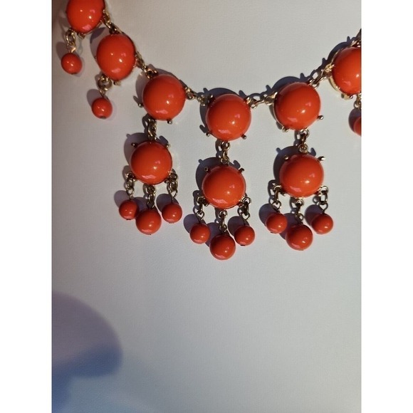 Coral Orange Bubble Bib Necklace Gold Tone Statement Tropical Summer Autumn - Picture 3 of 4